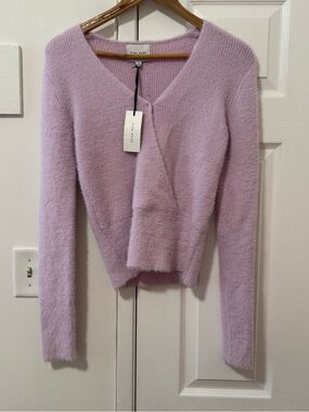 Pink Rose Lavender V-Neck Fuzzy Knit Sweater